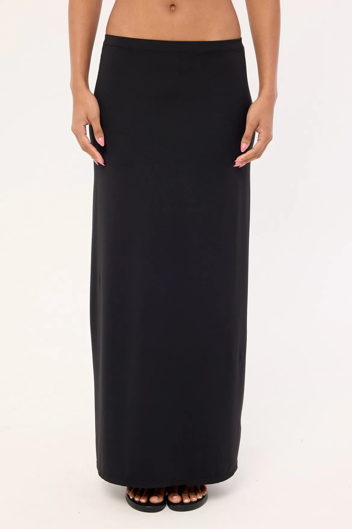 Jersey Mid Rise Maxi Skirt Black