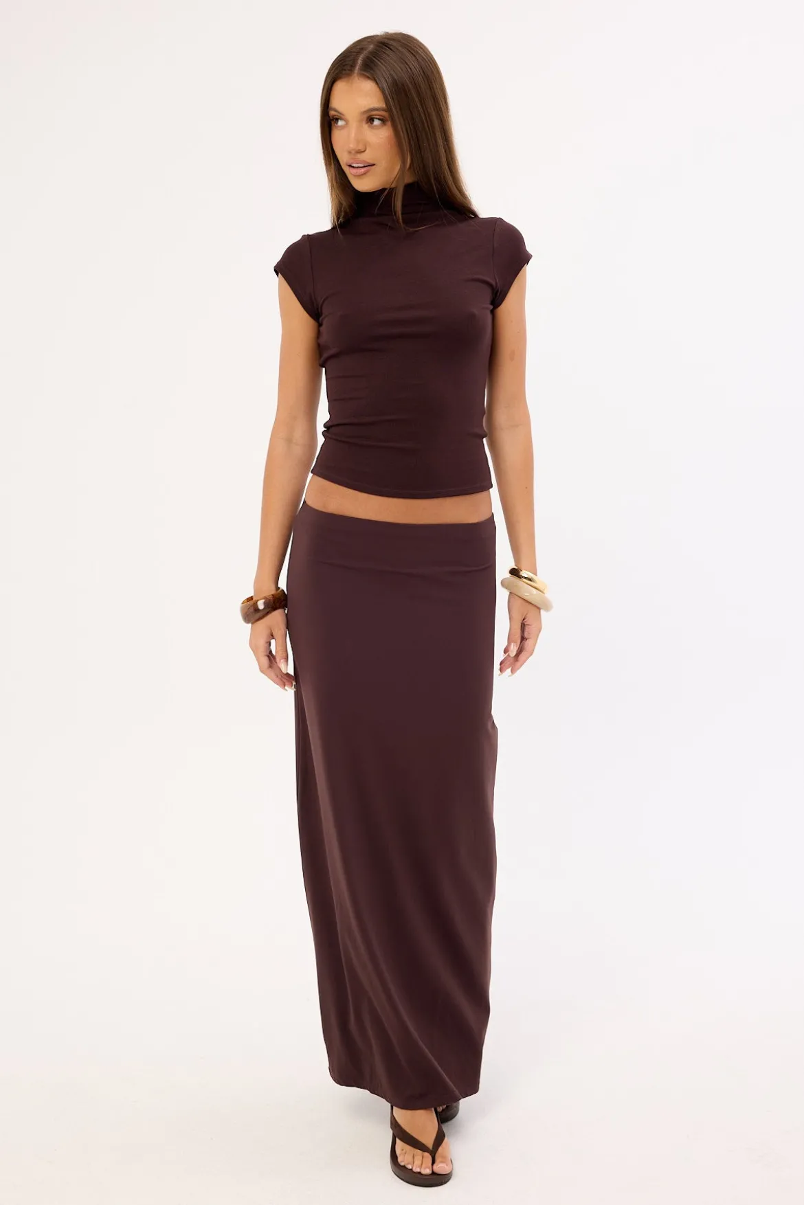 Jersey Recycled Mid Rise Maxi Skirt Brown