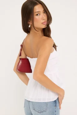 Jesse Shirred Strapless Top White / Pink