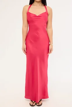 Jolie Recycled Satin Maxi Dress Raspberry