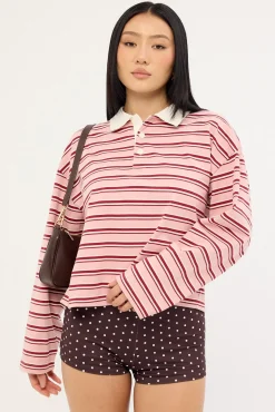Jordan Long Sleeve Polo T-shirt Pink Stripe