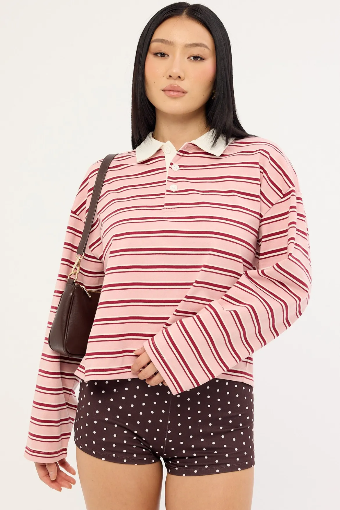 Jordan Long Sleeve Polo T-shirt Pink Stripe