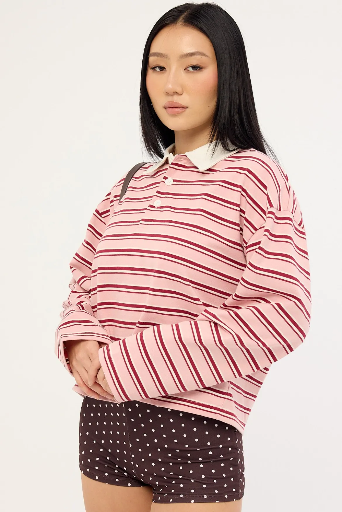 Jordan Long Sleeve Polo T-shirt Pink Stripe