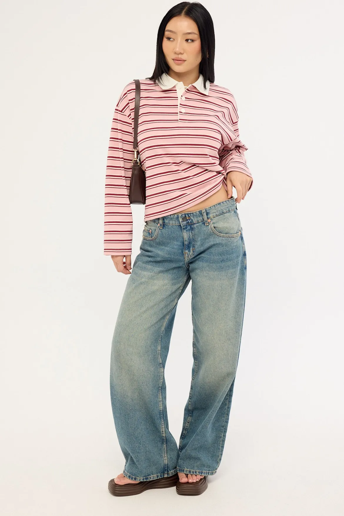 Jordan Long Sleeve Polo T-shirt Pink Stripe
