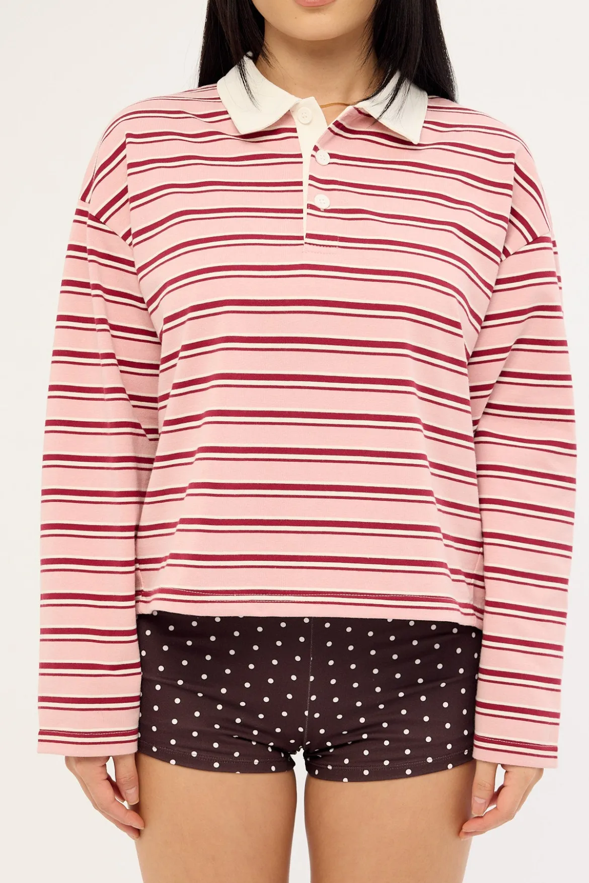 Jordan Long Sleeve Polo T-shirt Pink Stripe