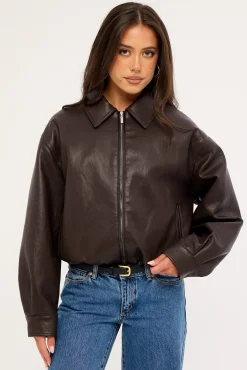 Jude Bubble PU Bomber Jacket Brown