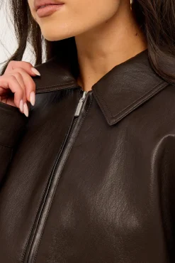 Jude Bubble PU Bomber Jacket Brown