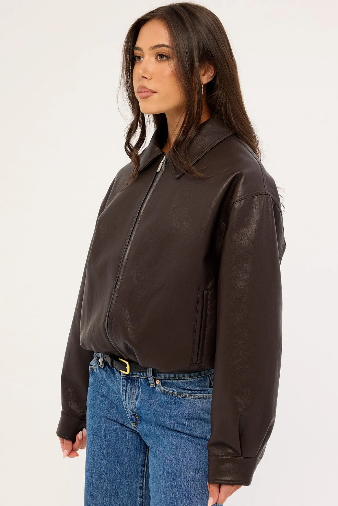 Jude Bubble PU Bomber Jacket Brown