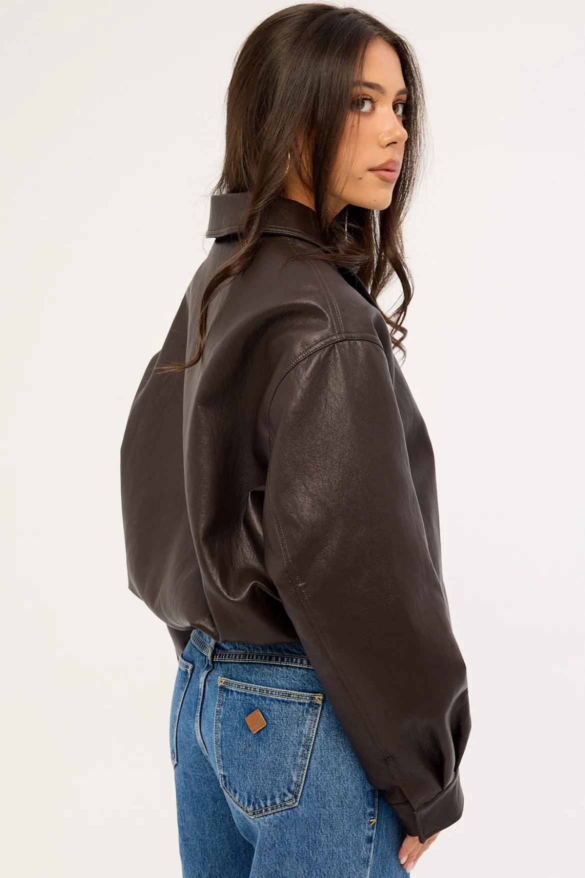 Jude Bubble PU Bomber Jacket Brown