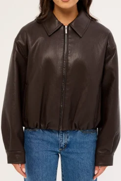 Jude Bubble PU Bomber Jacket Brown