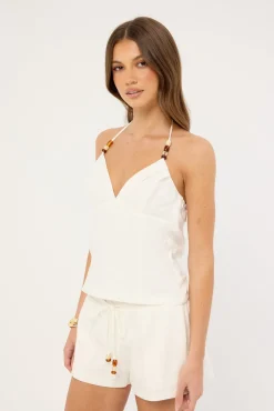 Juni Linen Halter Bead Top White