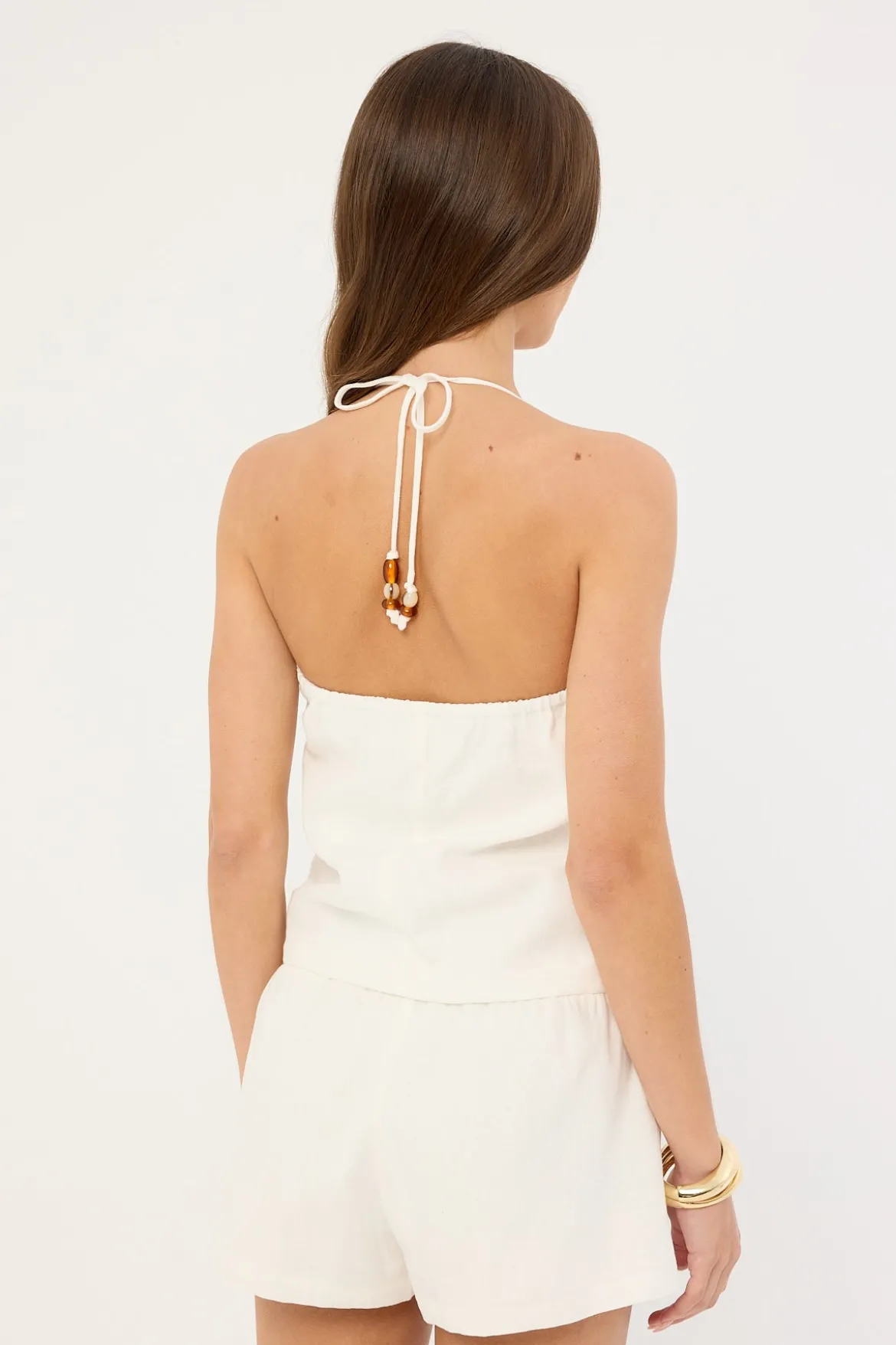 Juni Linen Halter Bead Top White