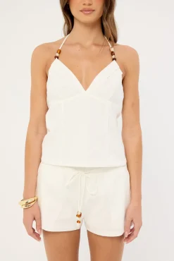 Juni Linen Halter Bead Top White