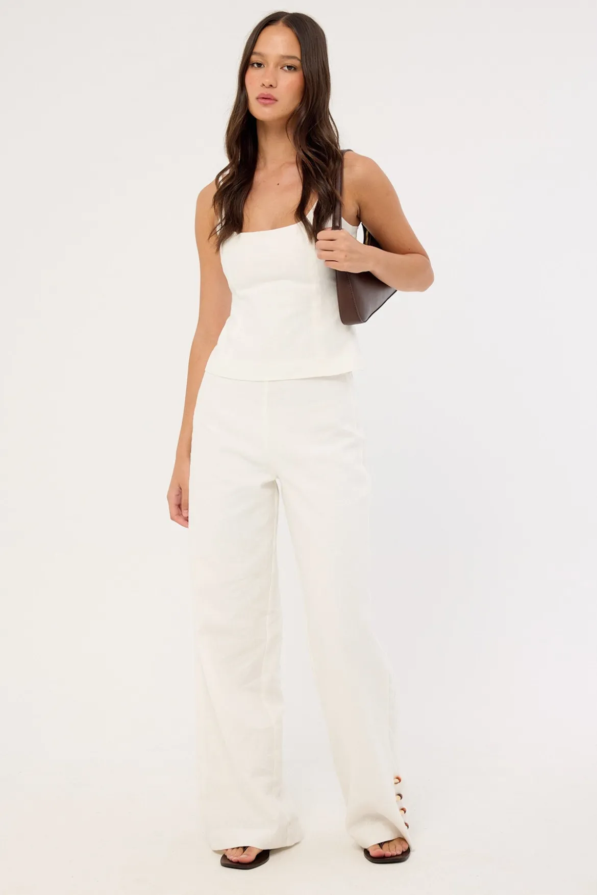 Juni Linen Mid Rise Pant White