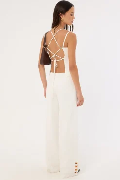 Juni Linen Mid Rise Pant White