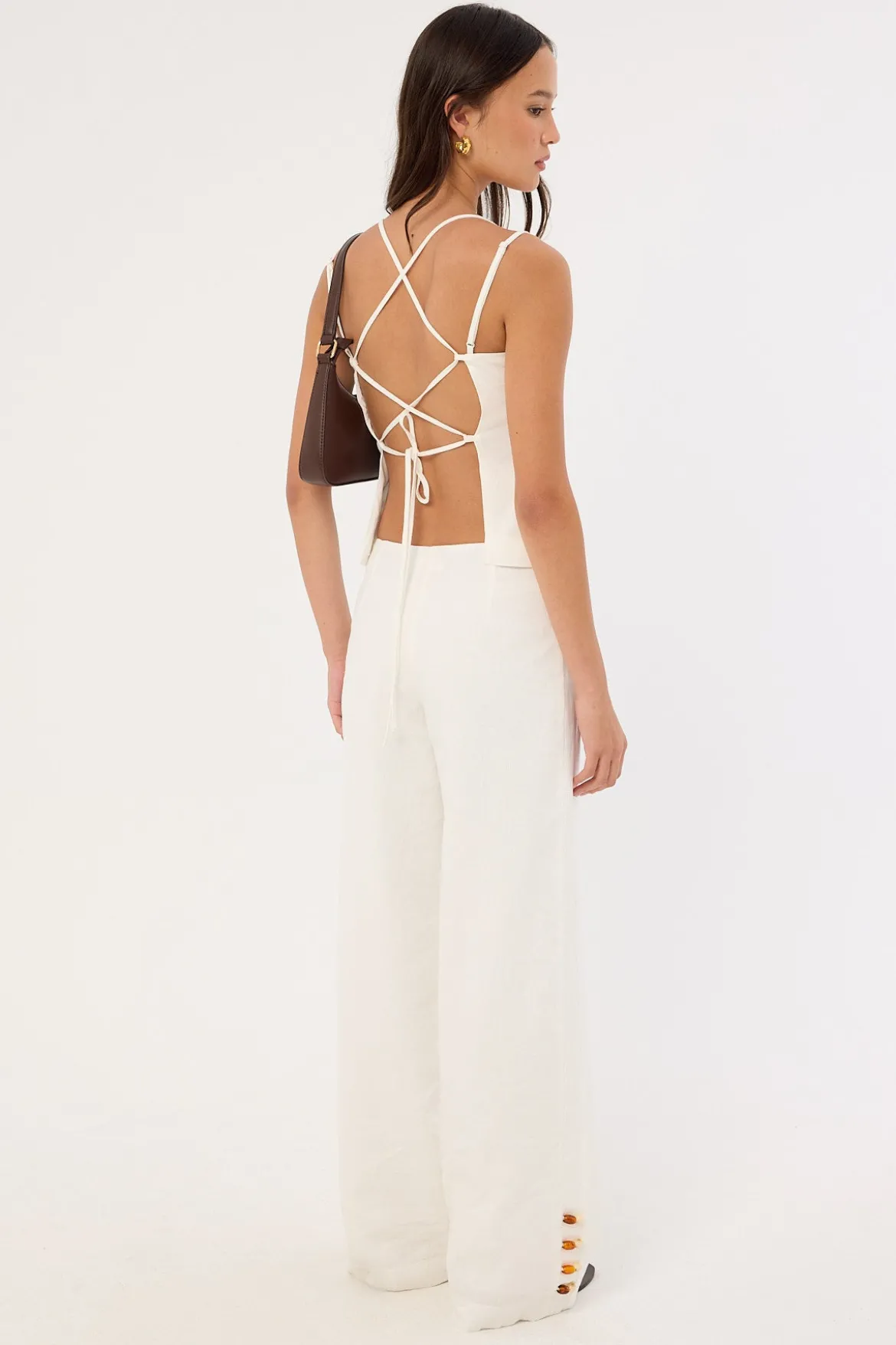 Juni Linen Mid Rise Pant White