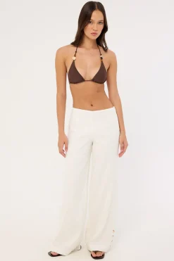 Juni Linen Mid Rise Pant White