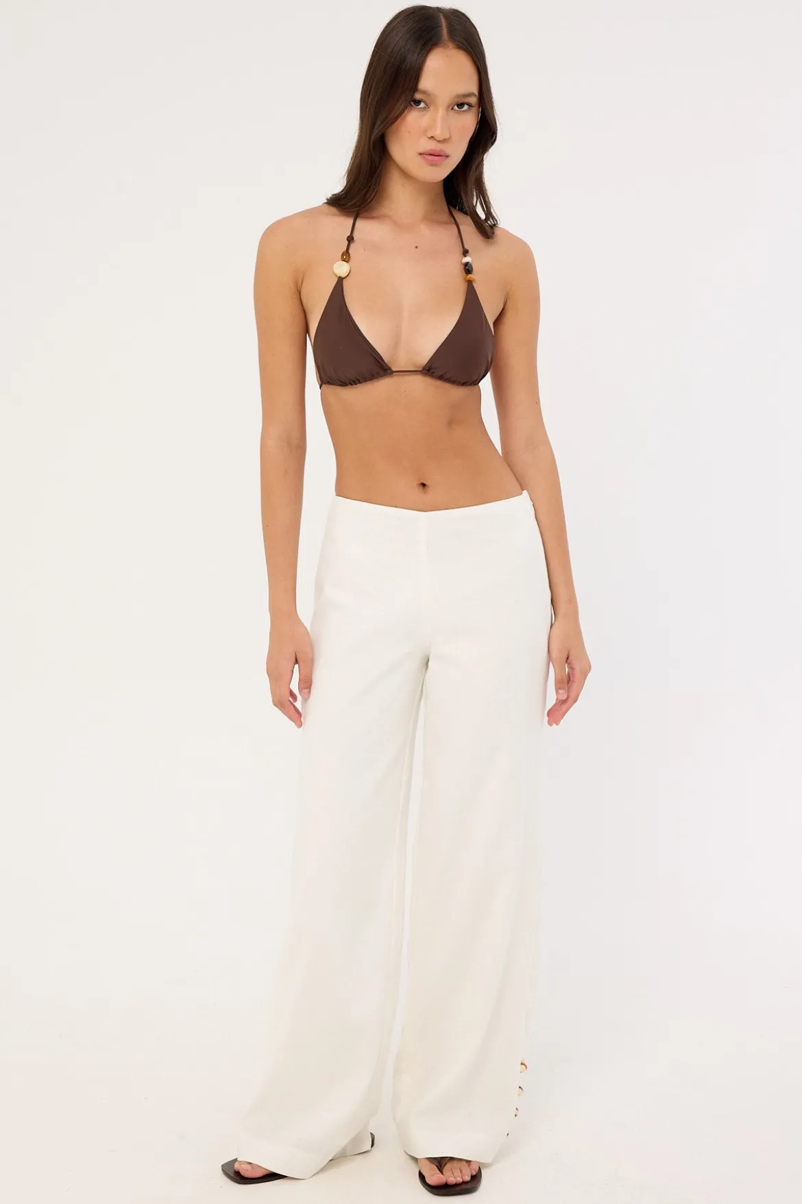 Juni Linen Mid Rise Pant White