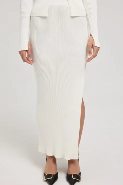 Kait Knit Midi Slip Skirt Off White
