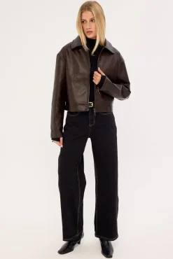 Kandice Pu Zip Up Jacket Dark Brown