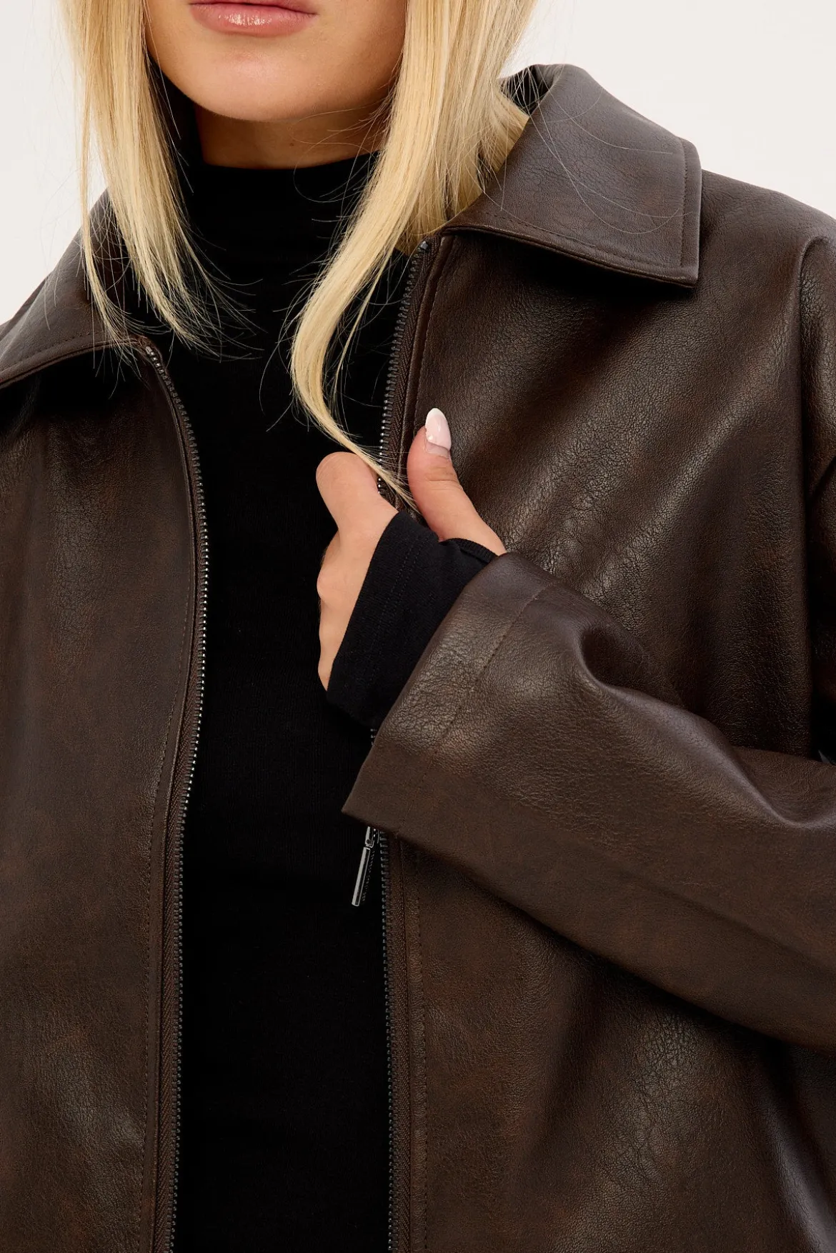 Kandice Pu Zip Up Jacket Dark Brown
