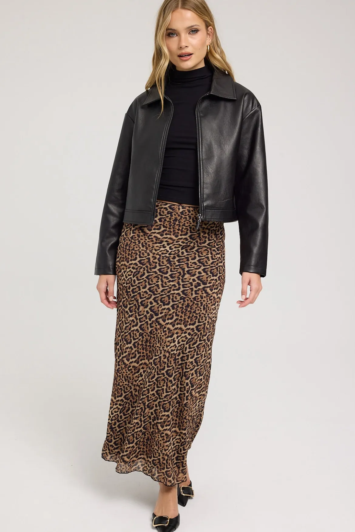 Kandice PU Zip Up Jacket Black