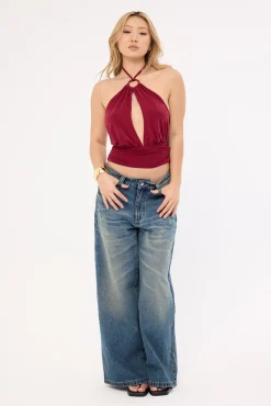 Karise Plunge Top Cupro Dark Red