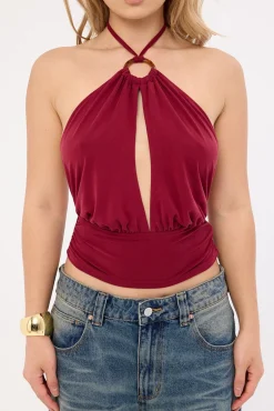 Karise Plunge Top Cupro Dark Red