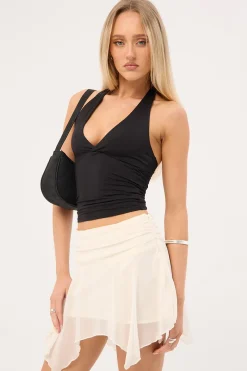 Katia Ruched Asymmetrical Mini Skirt Cream