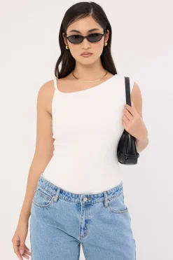 Kayla Asym Twist Bodysuit White
