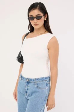 Kayla Asym Twist Bodysuit White