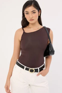 Kayla Asym Twist Bodysuit Chocolate