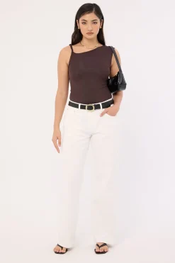Kayla Asym Twist Bodysuit Chocolate