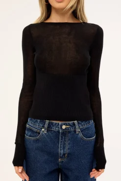 Kendall Long Sleeve Knit Top Black