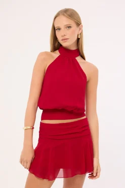 Kera Ruched Mini Skirt Red