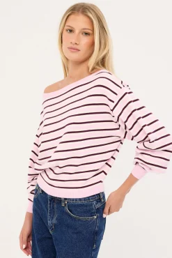 Kiki Slouched Off shoulder Knit Pink Stripe
