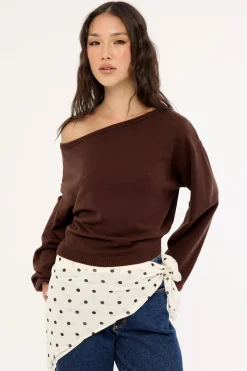 Kiki Slouched Off shoulder Knit Chocolate