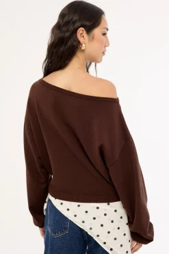 Kiki Slouched Off shoulder Knit Chocolate
