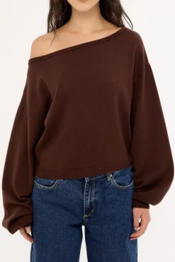 Kiki Slouched Off shoulder Knit Chocolate