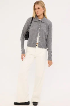 Kleo Collared Knit Cardigan Grey Marle