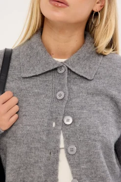Kleo Collared Knit Cardigan Grey Marle