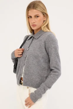 Kleo Collared Knit Cardigan Grey Marle