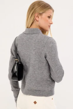 Kleo Collared Knit Cardigan Grey Marle
