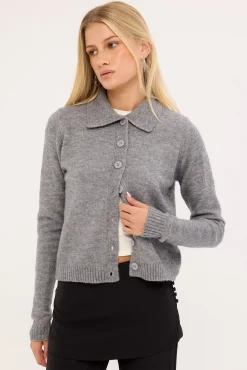 Kleo Collared Knit Cardigan Grey Marle