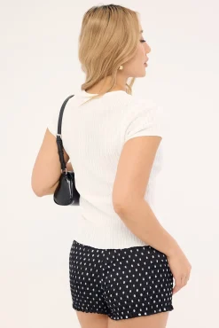 Knitted Cap Sleeve T-Shirt White