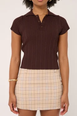 Knitted Polo Button Up Top Brown