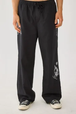 Koi Fish Baggy Linen Pant Black