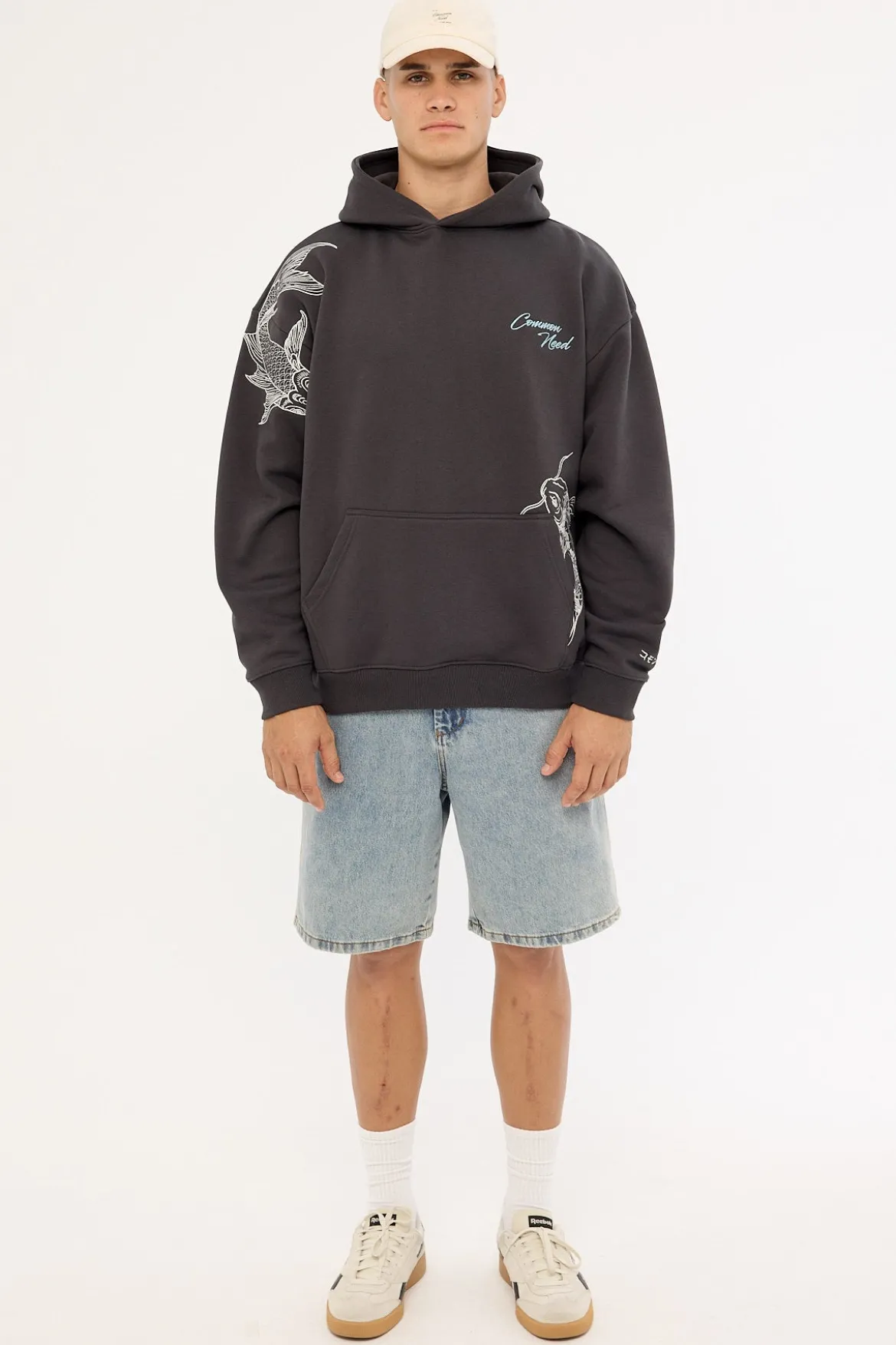 Koi Fish Boxy Hoodie Off Black