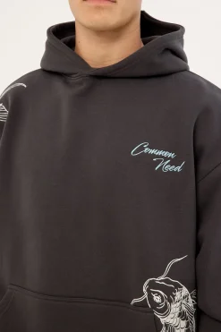 Koi Fish Boxy Hoodie Off Black