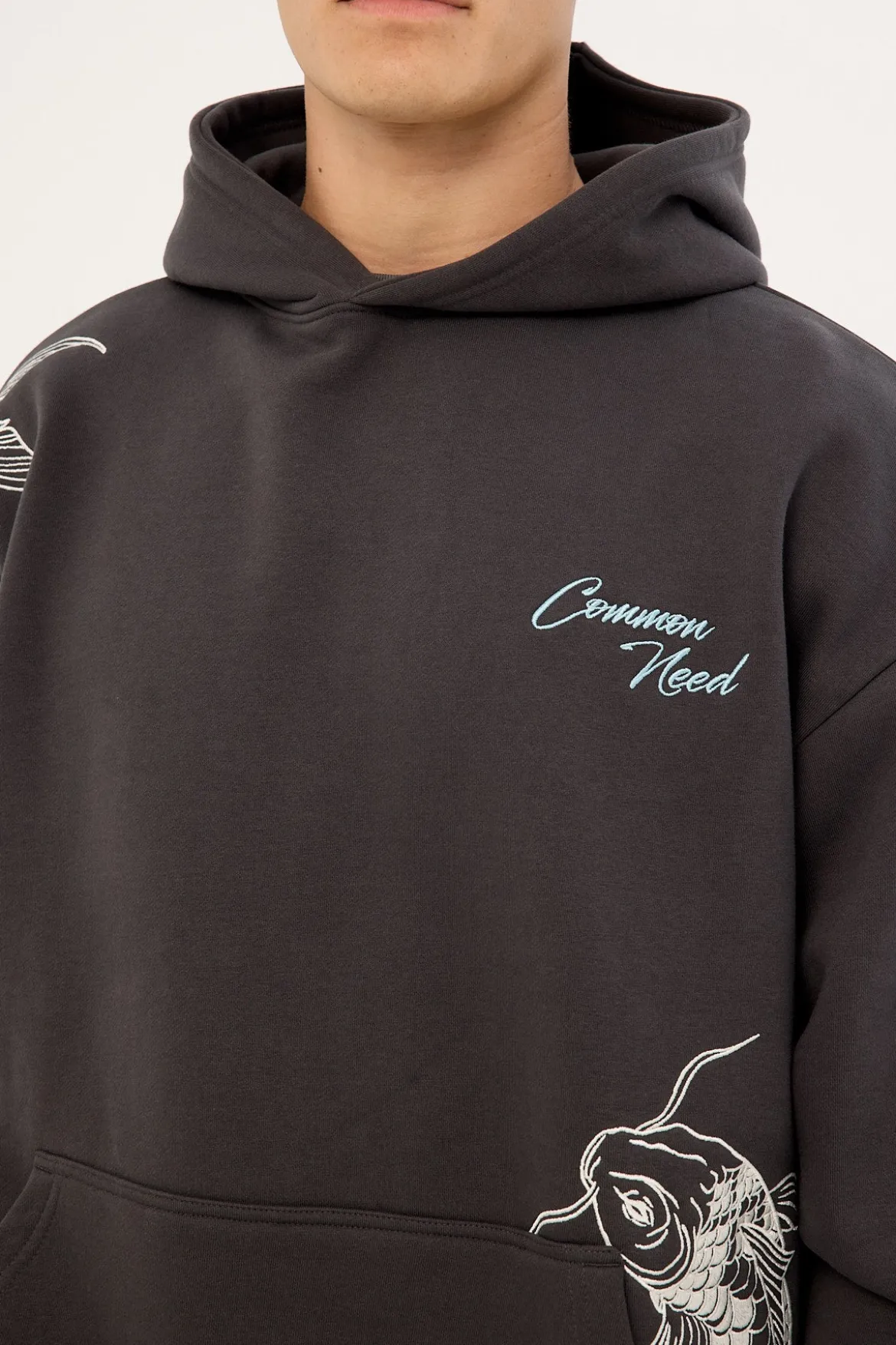 Koi Fish Boxy Hoodie Off Black